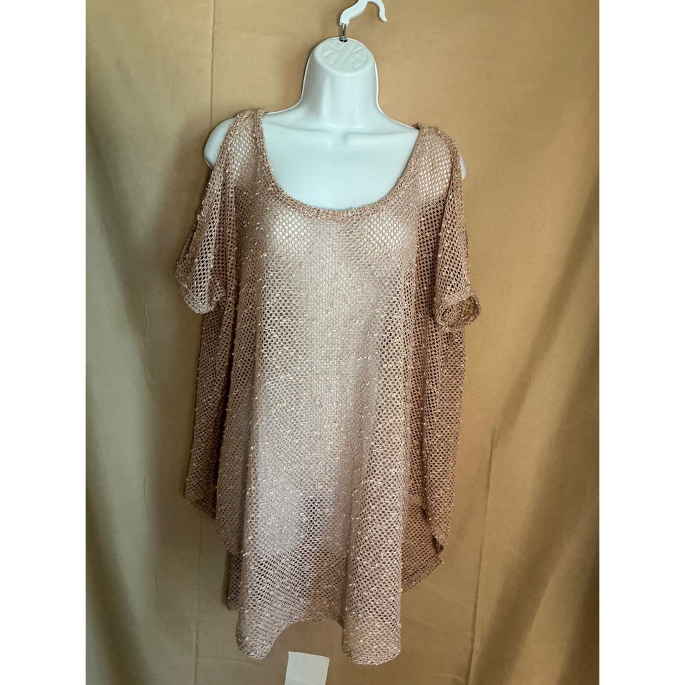 Elif Jordan Taylor Mesh Cover Up Womens Small Rose Gold Cold Shoulder Top